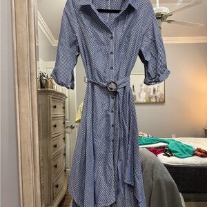 Striped Blue Belted Shirt Dress